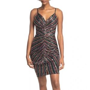 Revolve Dress The Population Ruched Viviane Silver Rogue Sequin Dress Size Large